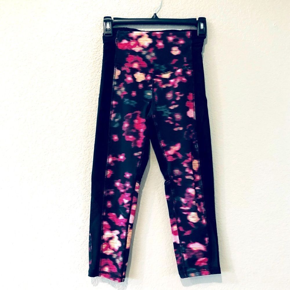 Champion Black Pink Mesh Panel Cropped Active Leggings XS